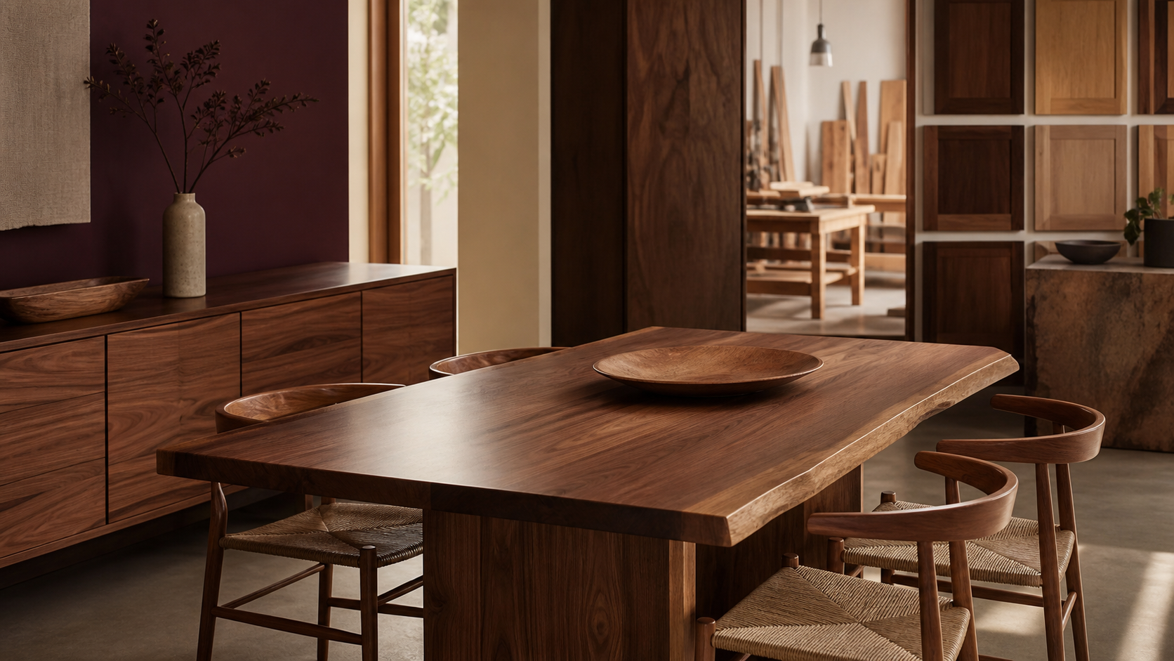 Close-up of cabinet panels, wood grain samples and joinery details